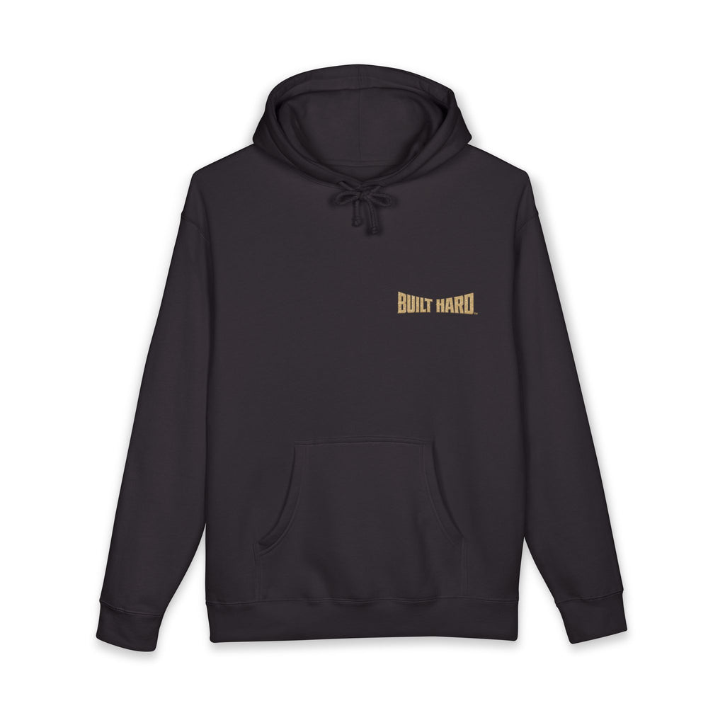 Hoodie — "Built Hard" Coyote Tan Logo Pullover Hoodie