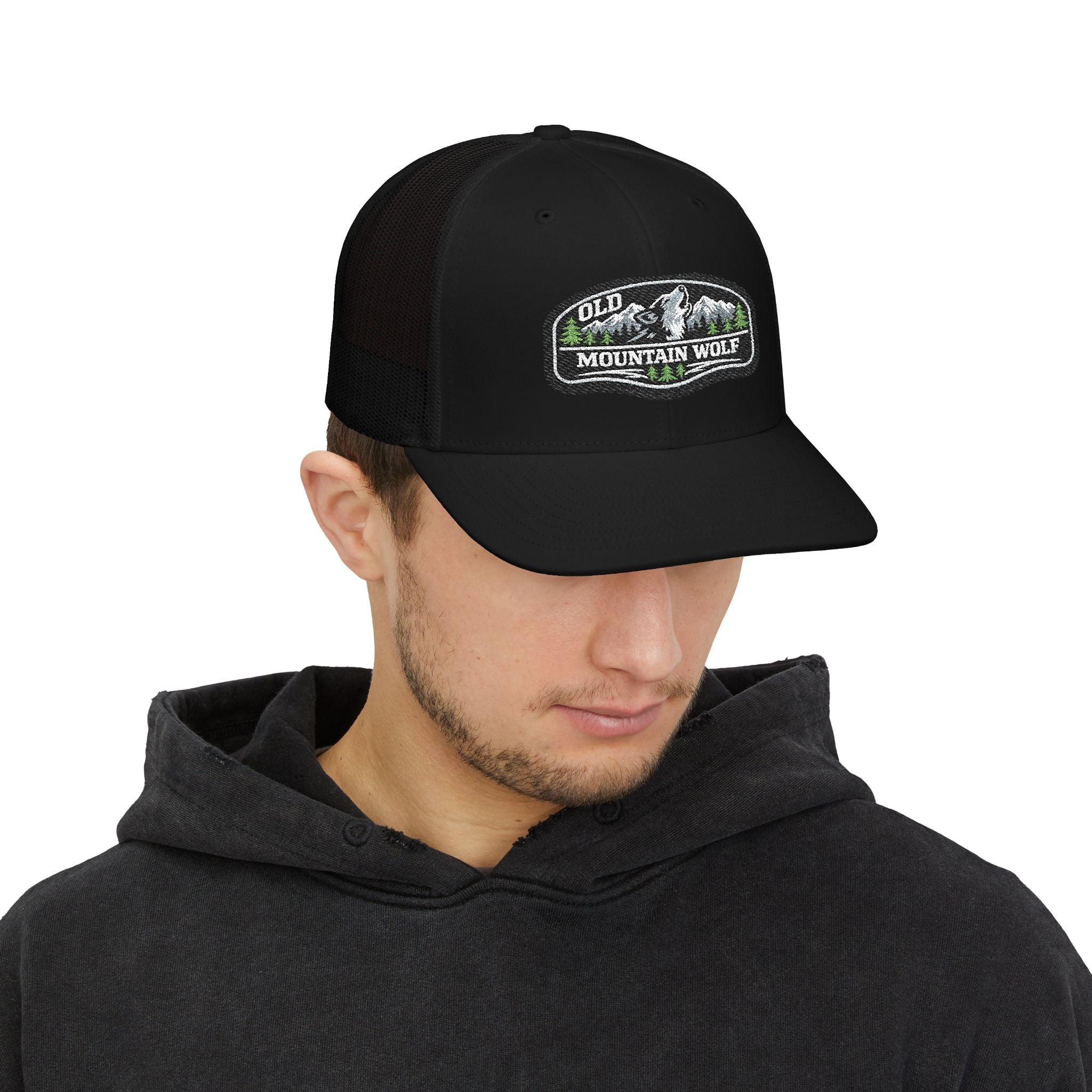 Mountain Wolf Trucker Cap – Vintage Embroidered Richardson 112 Snap Back Trucker Cap