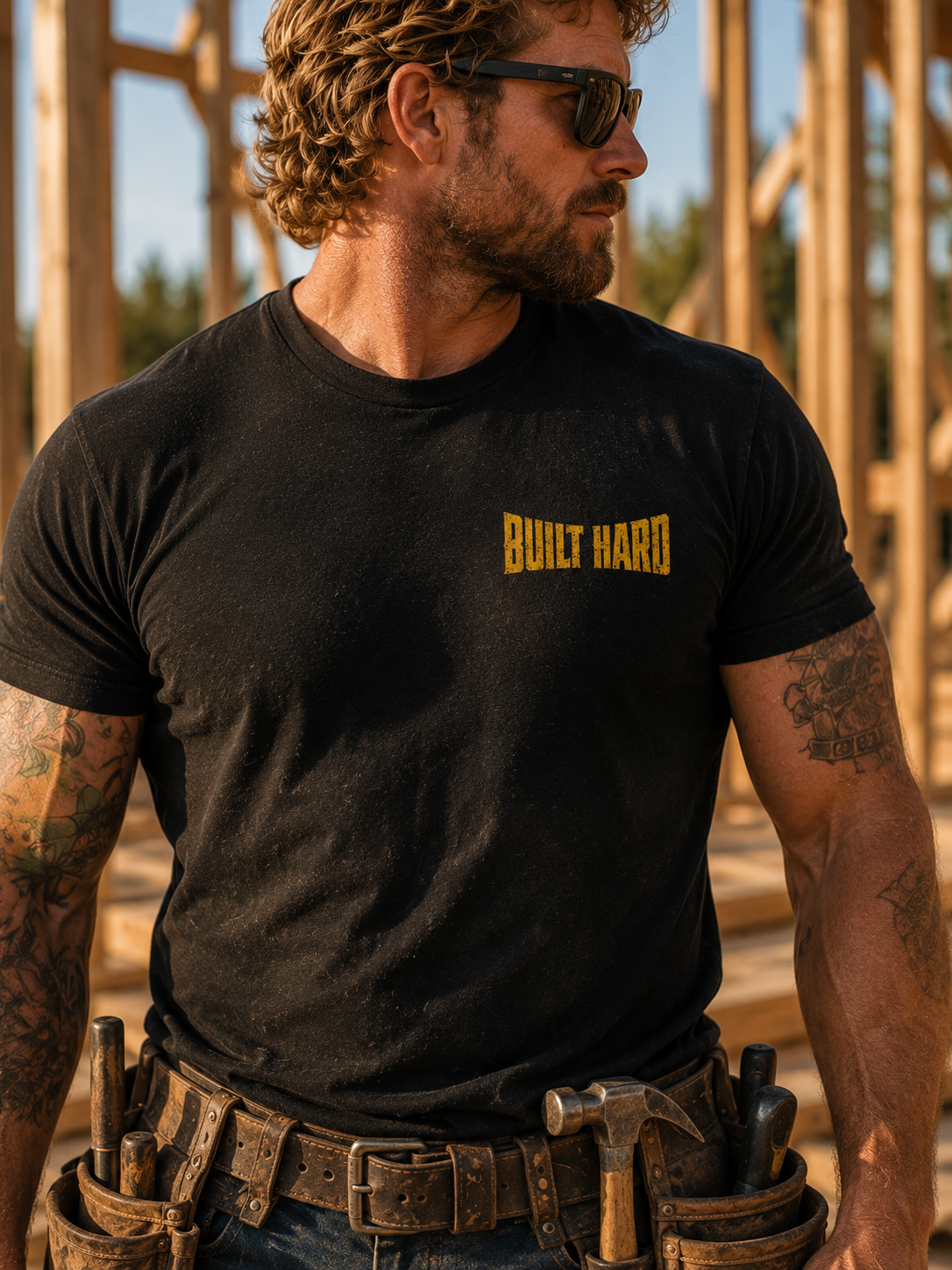 Built Hard Construction Performance T‑Shirt — 'Built Hard' Graphic Work Tee