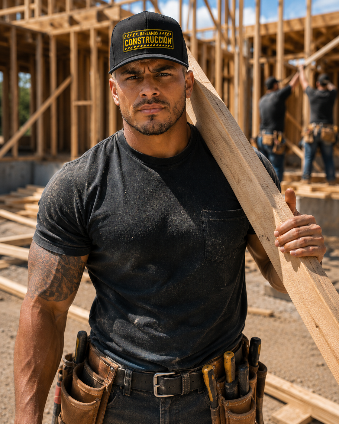 Construcción Snapback EMBROIDERED Trucker Cap — 'Hablamos Construcción' Mesh Back Work Hat