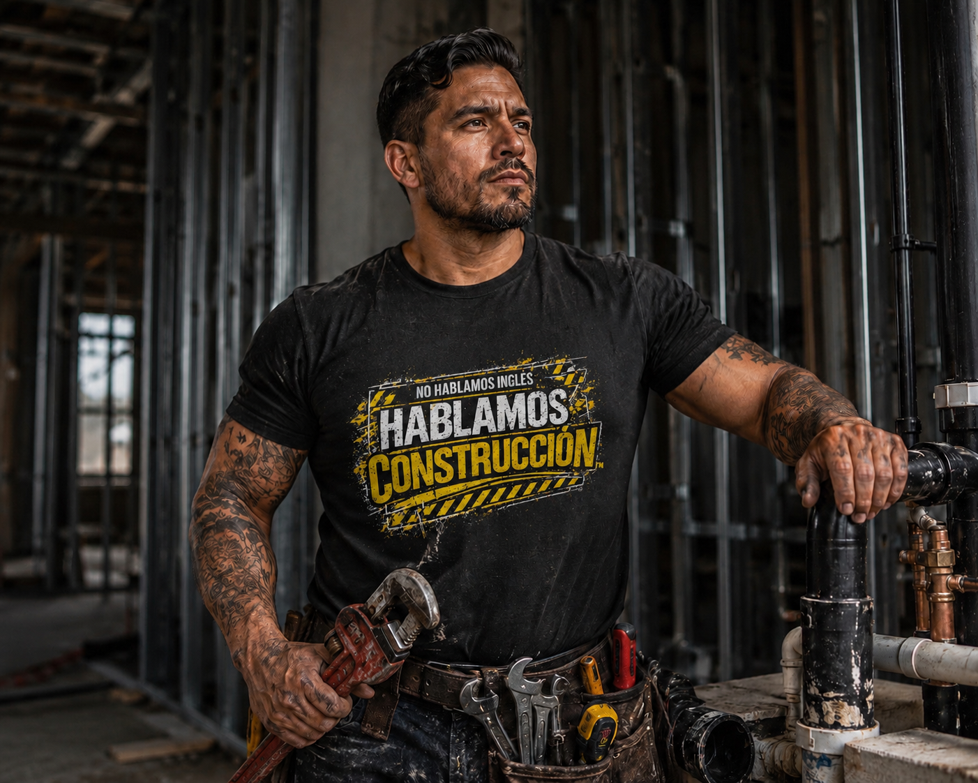 “No Hablamos Ingles. Hablamos Construccion Heavy T-shirt