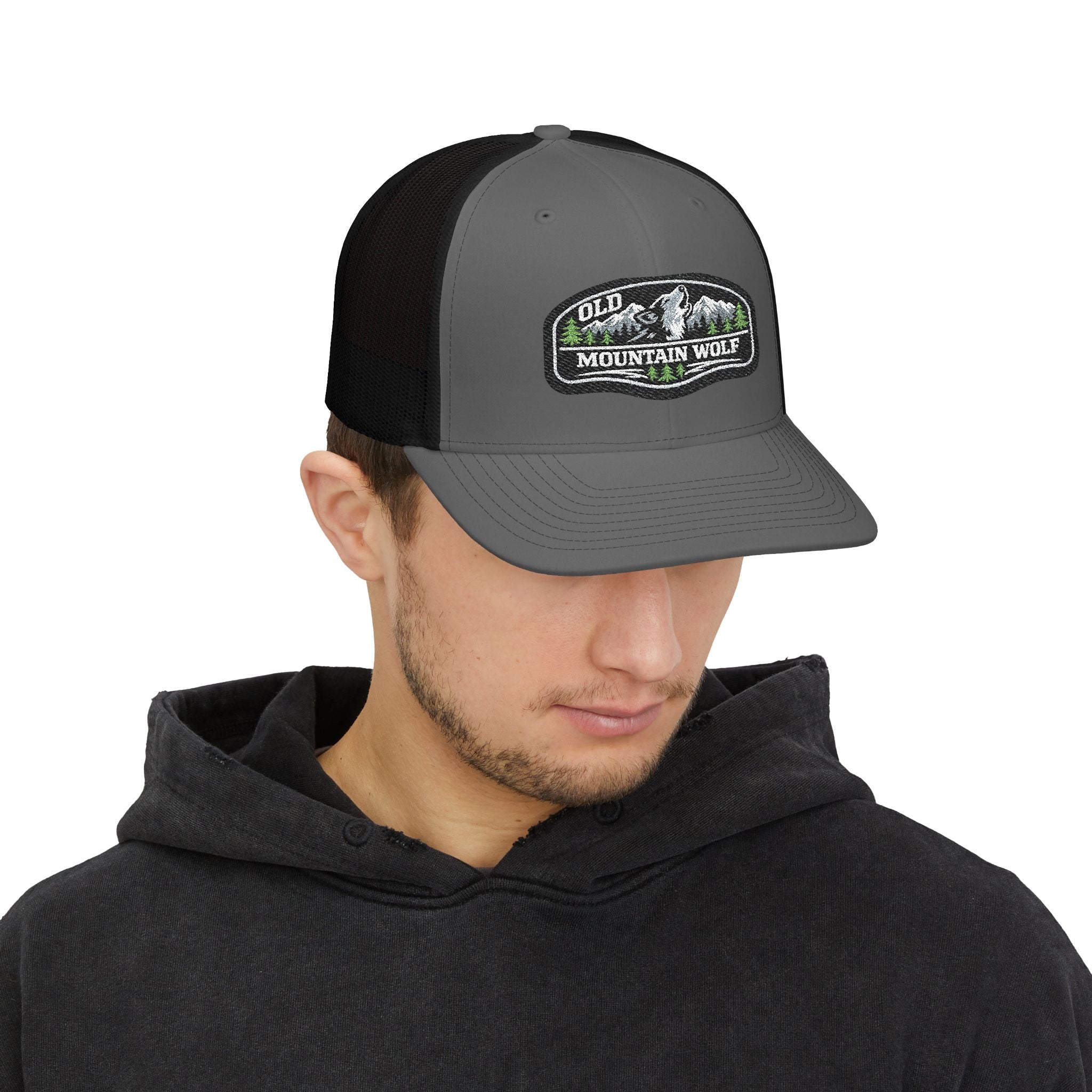 Mountain Wolf Trucker Cap – Vintage Embroidered Richardson 112 Snap Back Trucker Cap