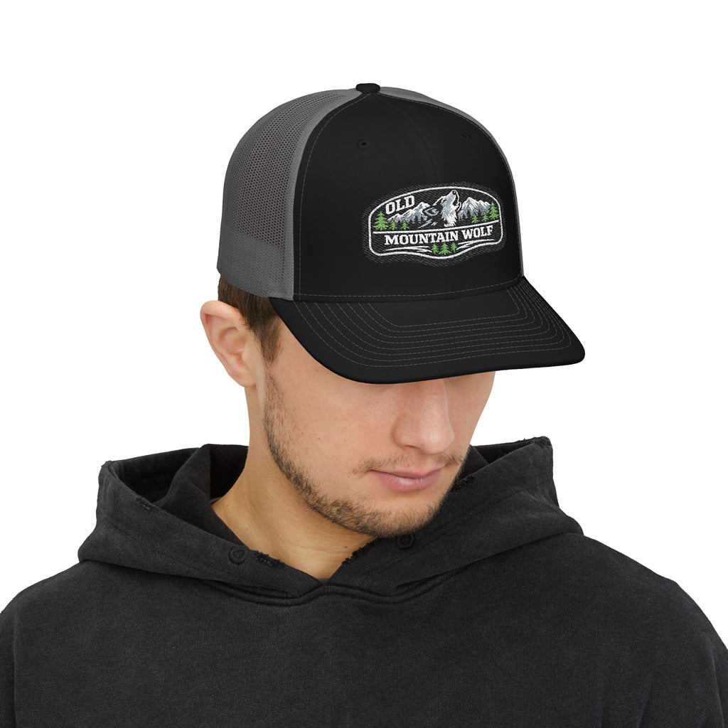 Mountain Wolf Trucker Cap – Vintage Embroidered Richardson 112 Snap Back Trucker Cap