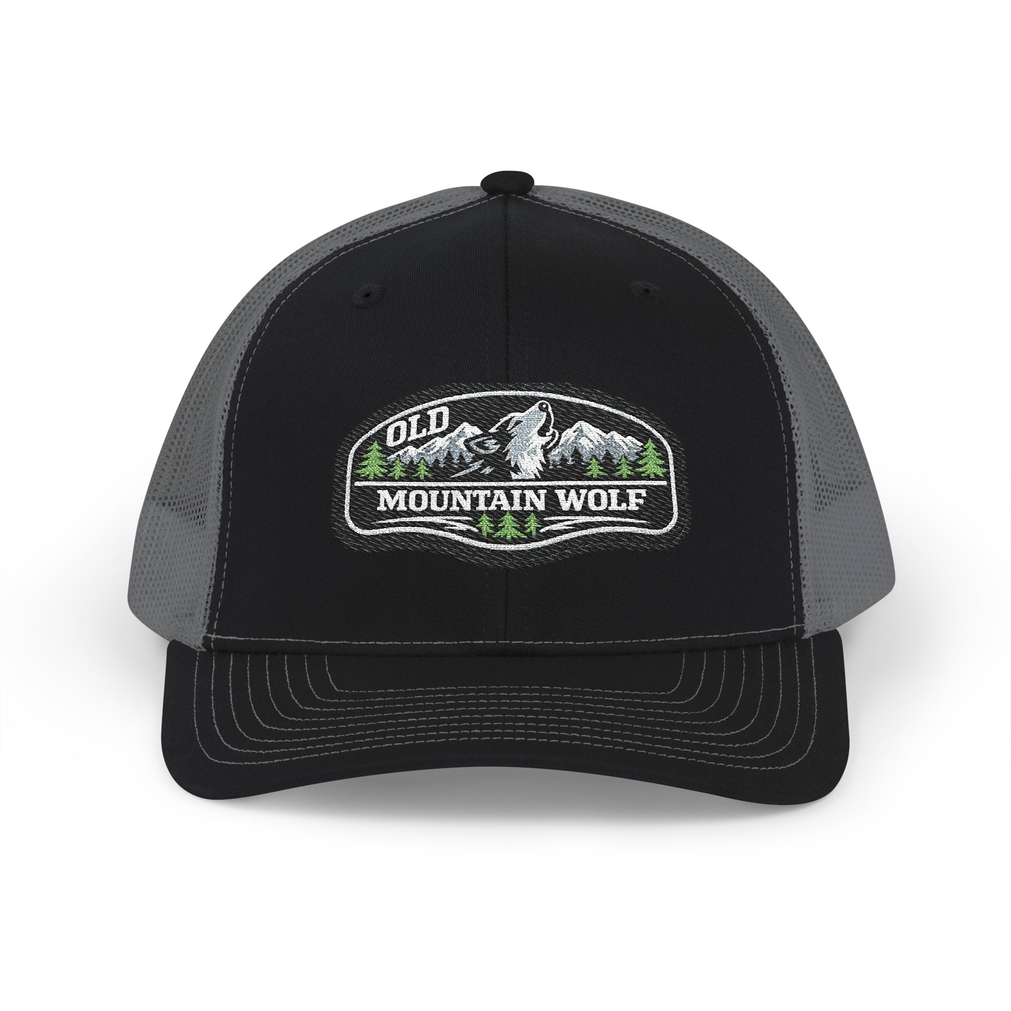 Mountain Wolf Trucker Cap – Vintage Embroidered Richardson 112 Snap Back Trucker Cap
