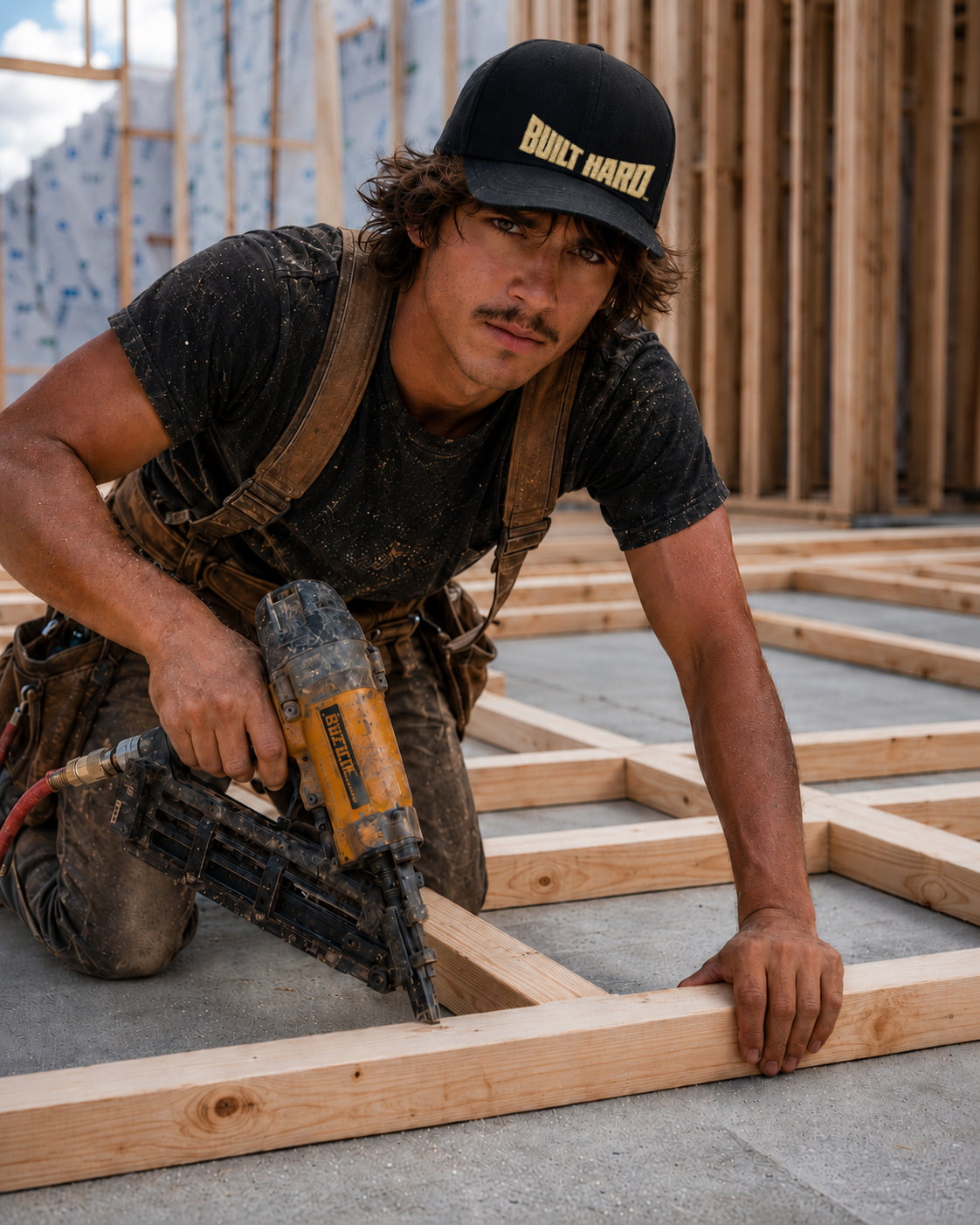 Built Hard Snapback EMBROIDERED Trucker Cap — Rugged COYOTE TAN