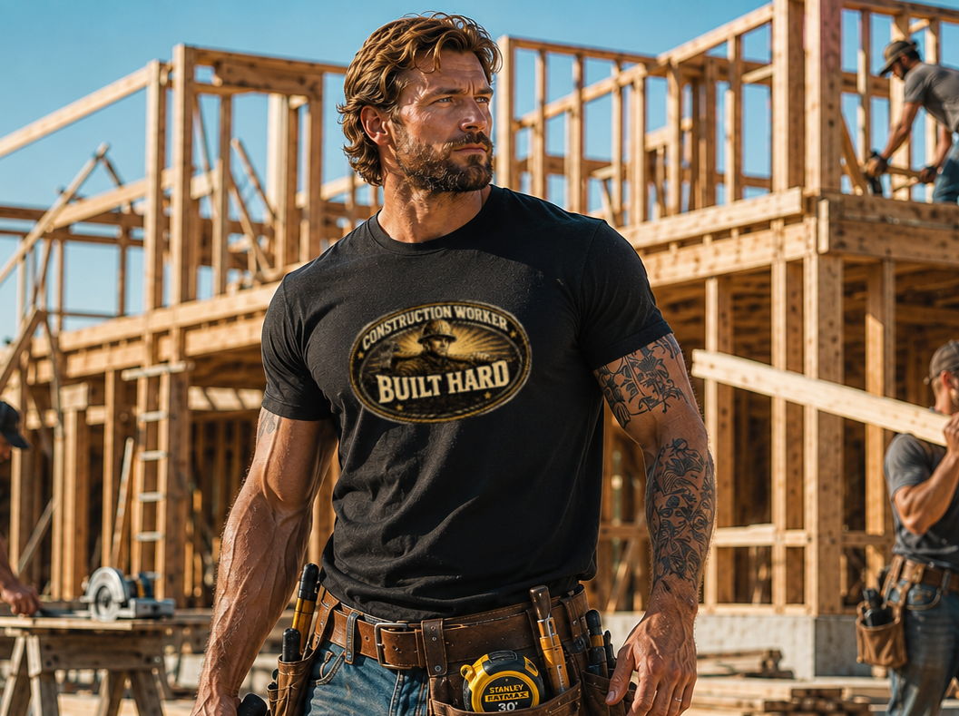 Construction Worker "Built Hard" Performance T-Shirt