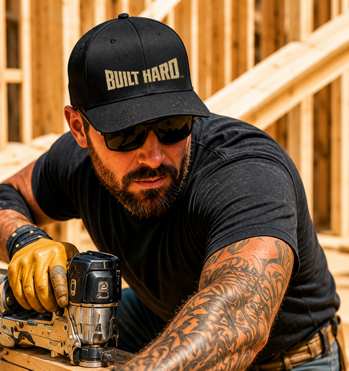 Built Hard Snapback EMBROIDERED Trucker Cap — Rugged COYOTE TAN