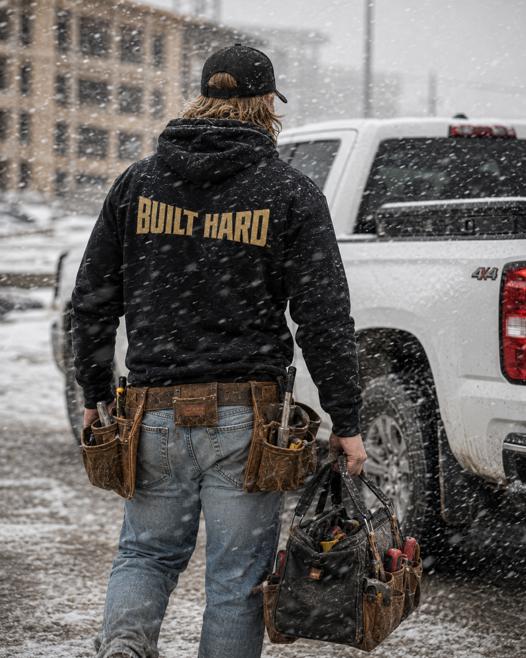 Hoodie — "Built Hard" Coyote Tan Logo Pullover Hoodie