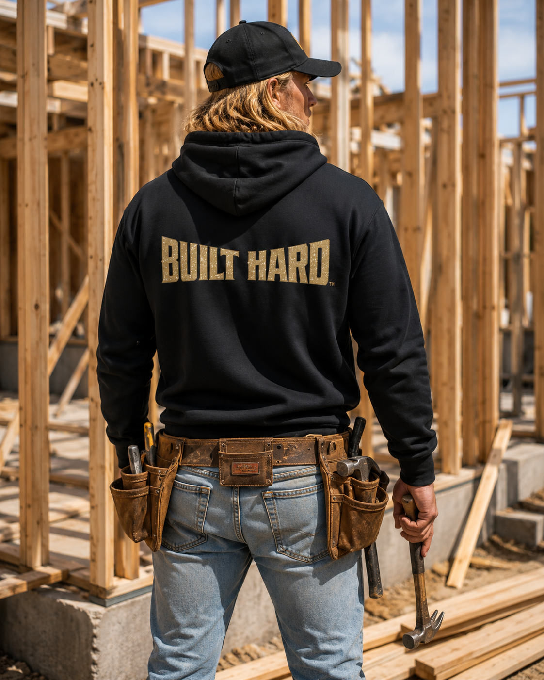 Hoodie — "Built Hard" Coyote Tan Logo Pullover Hoodie