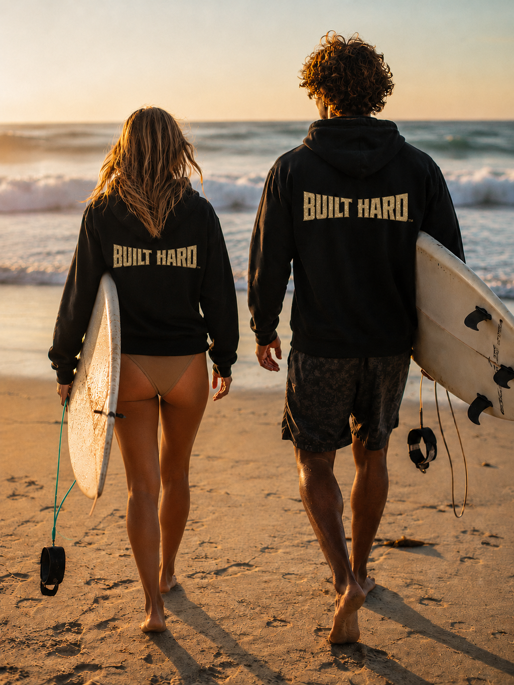 Hoodie — "Built Hard" Coyote Tan Logo Pullover Hoodie