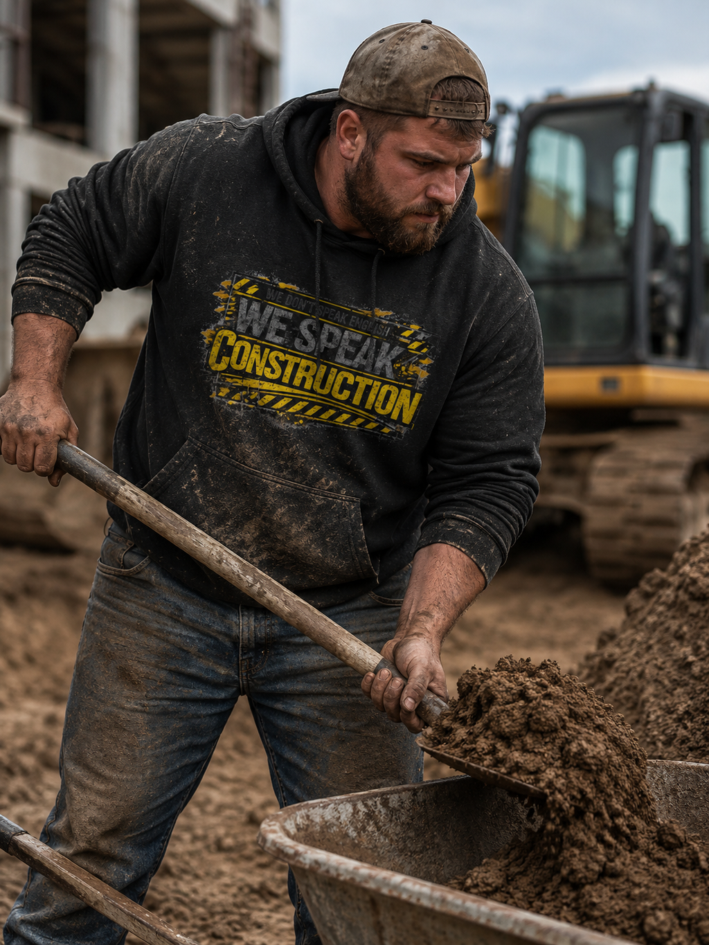 Construction Crew Hoodie - "We Speak Construction" Heavyweight Hoodie