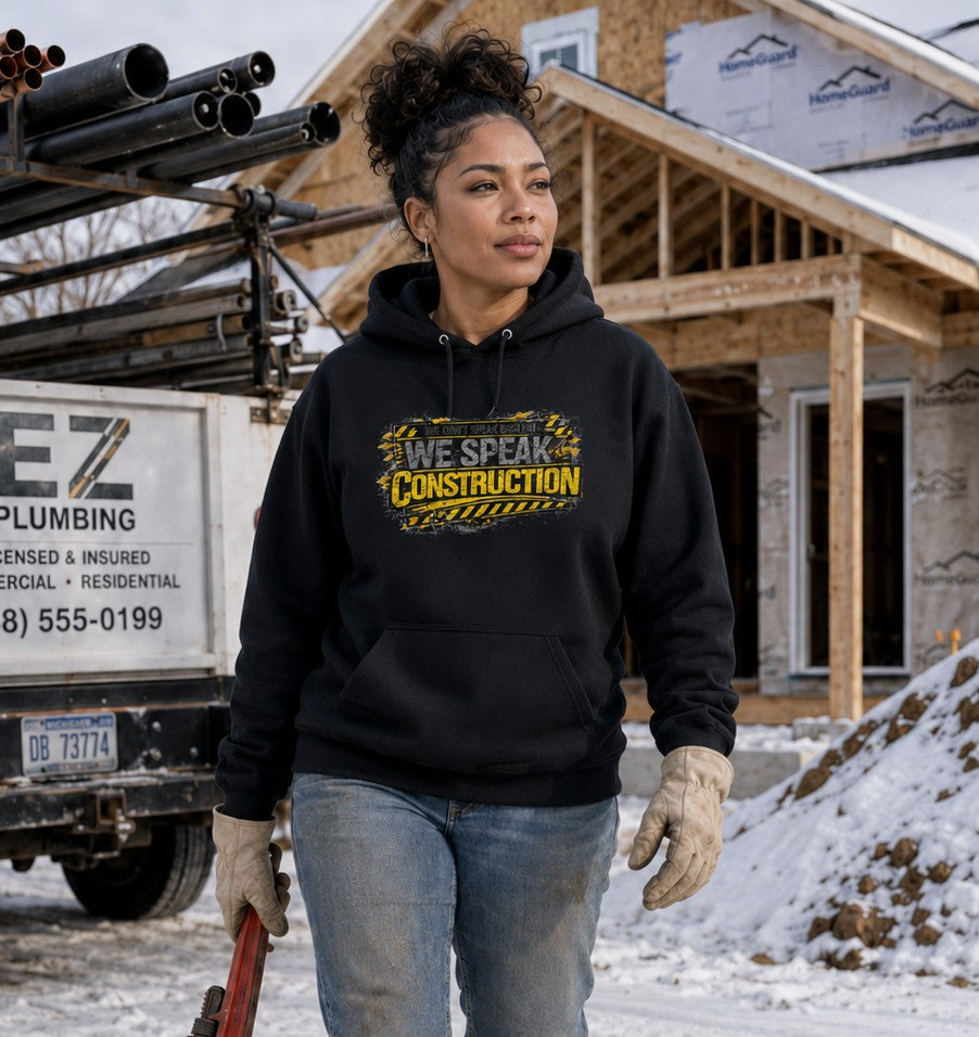 Construction Crew Hoodie - "We Speak Construction" Heavyweight Hoodie