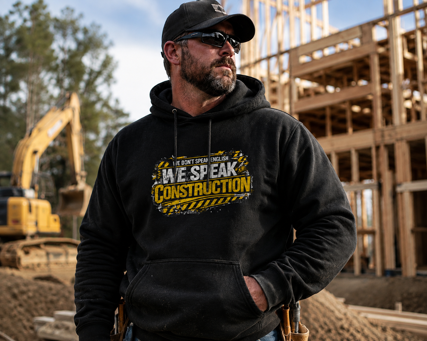 Construction Crew Hoodie - "We Speak Construction" Heavyweight Hoodie